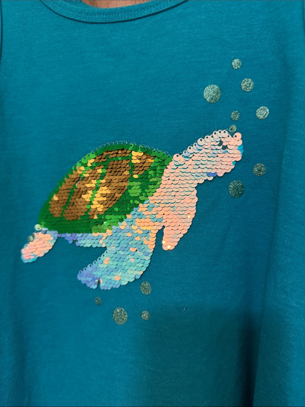 Cat & Jack Teal Girls Tank with Sequin Sea Turtle - Picture 2 of 10